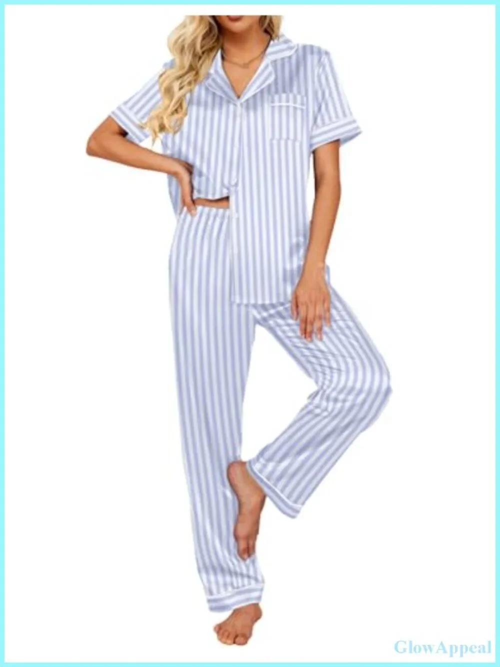 Button Down Satin Pajama Set Short Sleeve Women's Lounge Wear